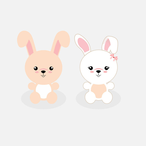 Плоский дизайн иллюстрации кроличьего мультфильма. Милая пара кроликов иллюстрация мультфильма изолированы на белом фоне. Векторная иллюстрация счастливой пары кроликов.  - Вектор,изображение