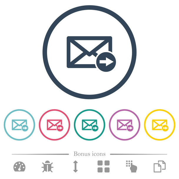 Mail forwarding flat color icons in round outlines. 6 bonus icons included. - Vector, Image