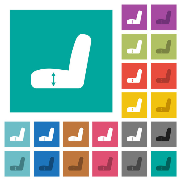 Car seat adjustment multi colored flat icons on plain square backgrounds. Included white and darker icon variations for hover or active effects. - Vector, Image