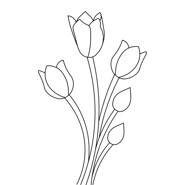 tulip flower of black lines single stroke elegance outline vintage printable design - Vector, Imagen