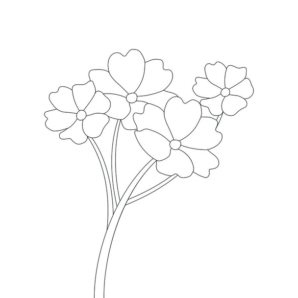 enfants Belles fleurs livre à colorier contour vectoriel dessin linéaire feuille de calcul noir et blanc - Vecteur, image