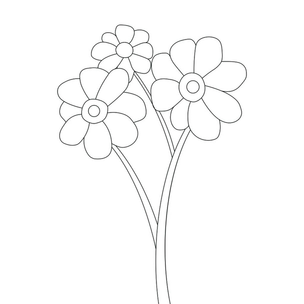 Renklendirme sayfası için el çizimi çiçek vektörü illüstrasyonu - Vektör, Görsel