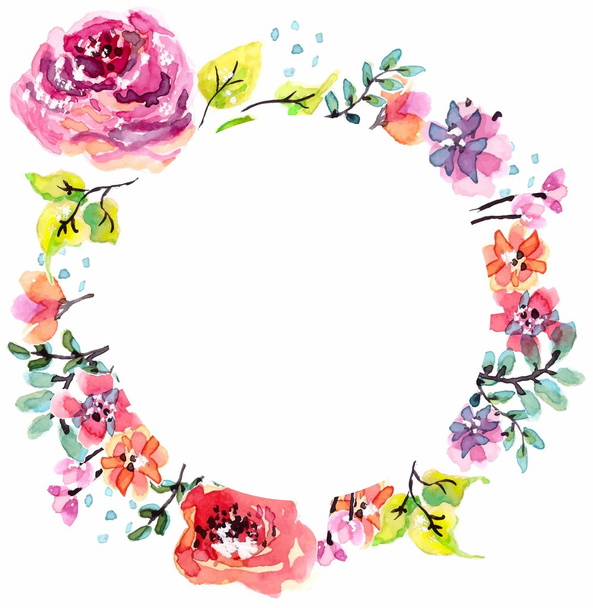 Watercolor floral frame - Διάνυσμα, εικόνα