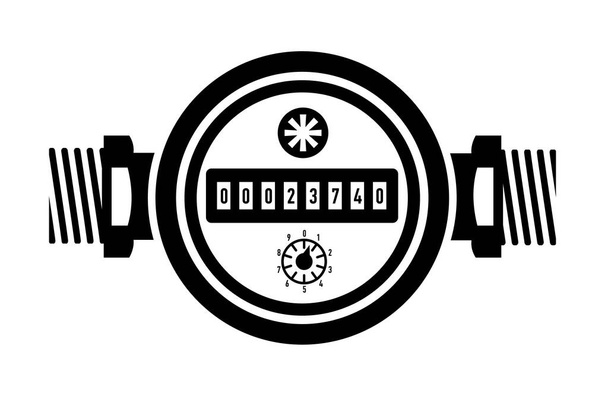 Water volume counter. Determination of the liquid passing through the pipe by means of a sensor. Digital control methods. Plumbing simple style black detailed logo icon vector illustration isolated. - Vector, Image