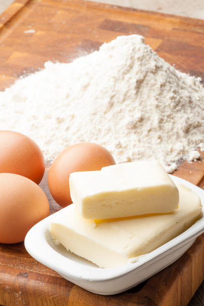 Eggs, butter and flour - Φωτογραφία, εικόνα