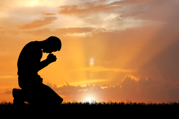 Silhouette christlicher Gebetshände Spirituelle und religiöse Menschen, die zu Gott beten - Foto, Bild