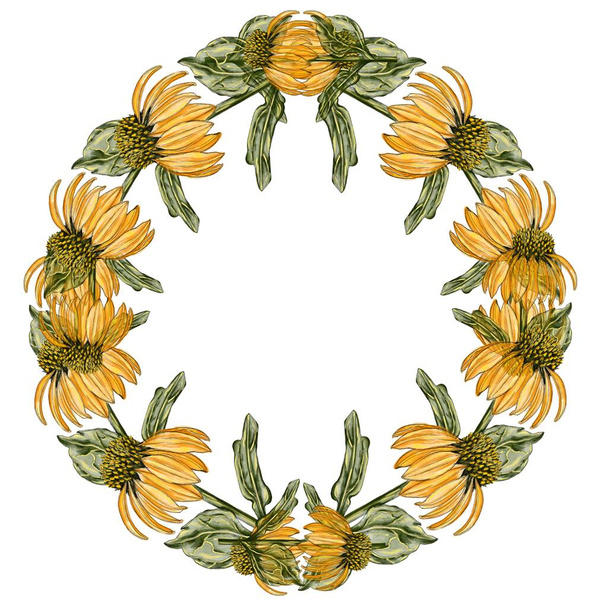 Floral frame for greeting cards, greeting cards, invitations. Bright illustrations of sunflowers. - Foto, Imagem