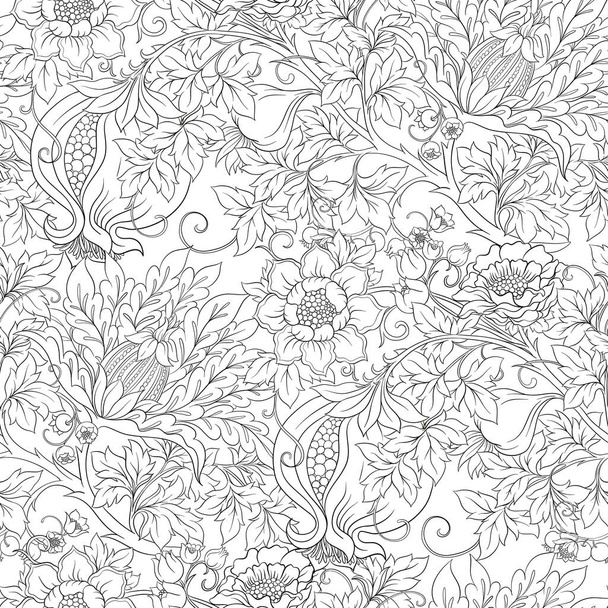 Fantasy flowers in retro, vintage, jacobean embroidery style.  - Vector, imagen