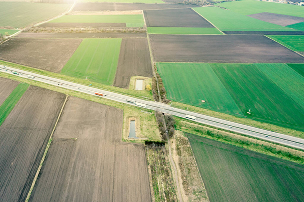 Top view of green fields from drone - 写真・画像