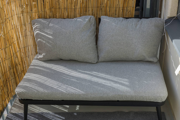Close up view of outdoor furniture on balcony. Sweden.  - 写真・画像