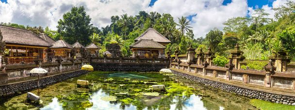 Panorama of  Pool holy water in Pura Tirta Empul Temple on Bali, Indonesia - Foto, immagini