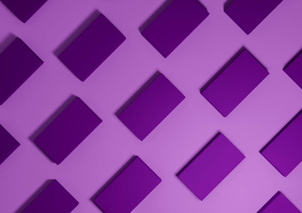 Luminoso viola, viola, 3D rendono minimale, semplice, moderna vista dall'alto visualizzazione del prodotto piatto laici da sfondo sopra con ripetitivi cavalletti quadrati in un modello - Foto, immagini
