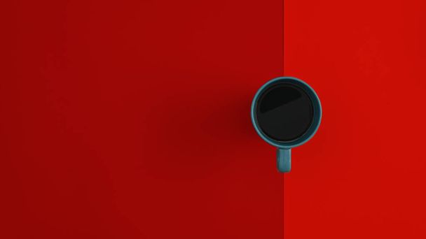 Acima vista xícara de café no fundo vermelho com espaço de cópia. - Foto, Imagem