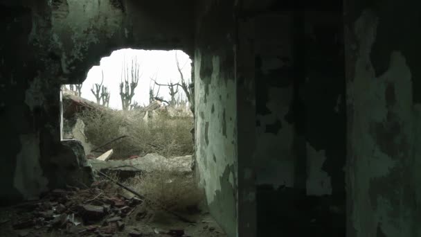 Ruinen verlassener Gebäude in der Geisterstadt Epecuen, Provinz Buenos Aires, Argentinien. 4K-Auflösung. - Filmmaterial, Video