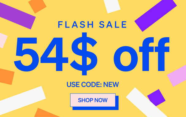 Flash Sale banner with 54 dollars off sign, vector illustration - Вектор,изображение