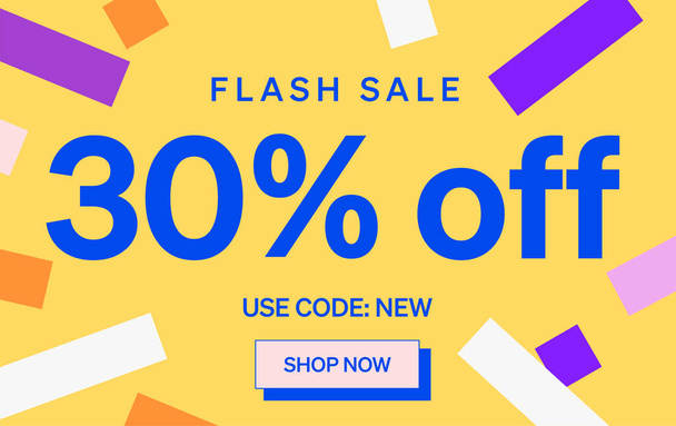 Flash Sale banner with  30% off sign, vector illustration - Vector, Image