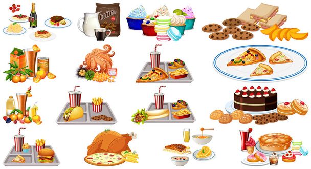 Illustrazione set di alimenti e bevande - Vettoriali, immagini
