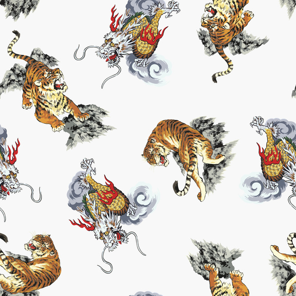 Pattern tiger and dragon - Vetor, Imagem