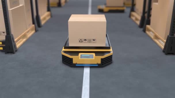 Transporte de robots autónomos en almacenes, concepto de automatización de almacenes  - Metraje, vídeo