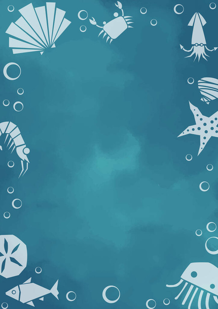 риба, морська зірка, піщаний долар, кальмар, медуза, краб, креветки та морська рама вектор для прикраси на океані та концепції морепродуктів
. - Вектор, зображення