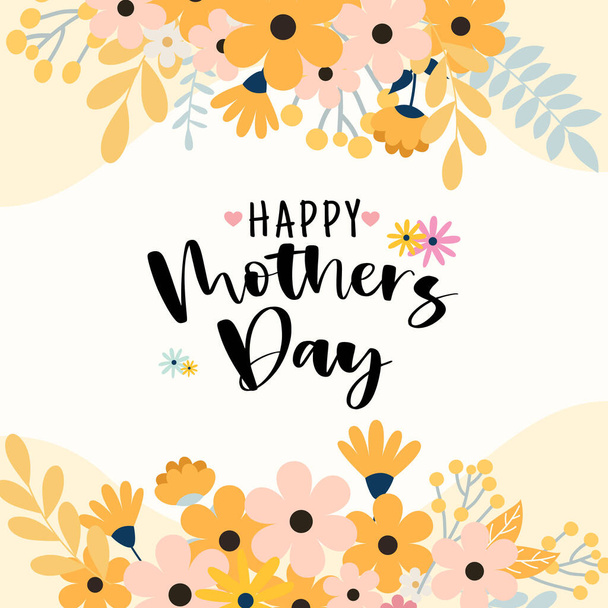 Květinový Happy Den matek Pozdrav karty plochý design - Vektor, obrázek