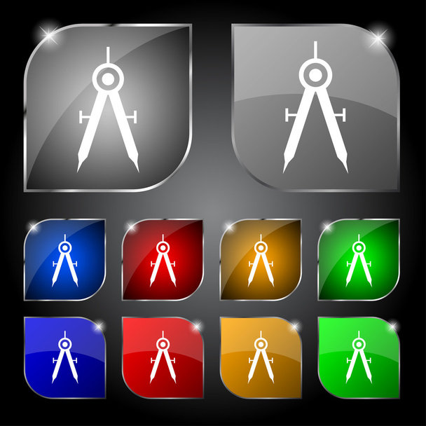 Mathematical Compass sign icon. Set of colored buttons. Vector - Vector, Image