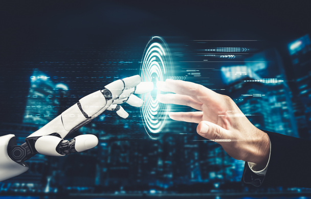 Φουτουριστικό AI σκέφτεται ρομπότ ρομπότ τεχνητή νοημοσύνη έννοια - Φωτογραφία, εικόνα