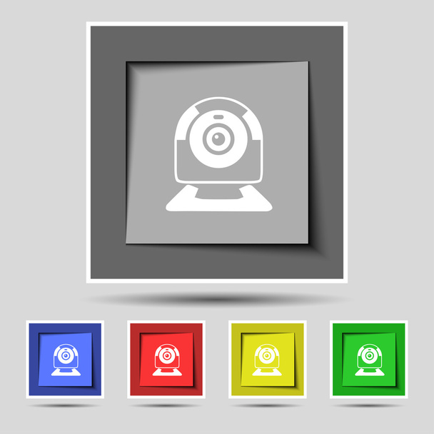 Значок знака веб-камеры. Символ веб-чата. Камерный чат. Набор цветных кнопок. Вектор
 - Вектор,изображение