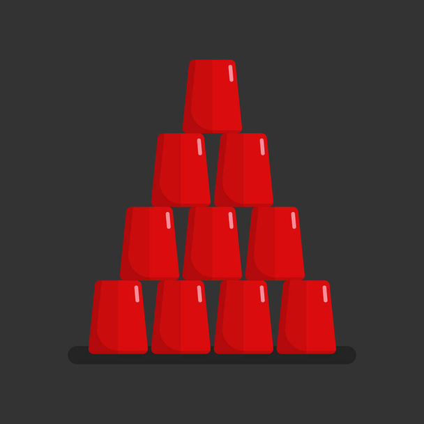 Red glasses stacked in a pyramid tower. Vector illustration - Wektor, obraz