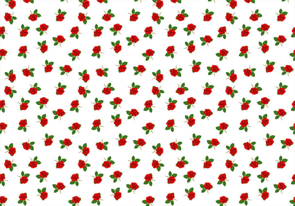Red roses print on white background. Floral background of red roses on white background - Vektori, kuva