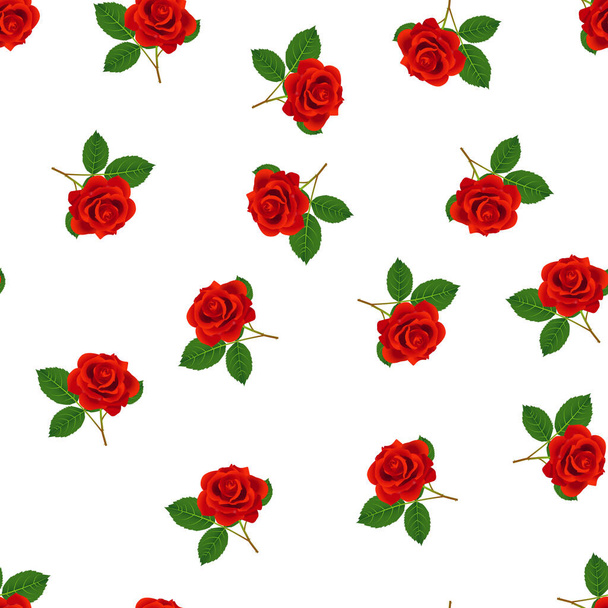 Red pattern on white background Floral print of red roses - Vector, Imagen