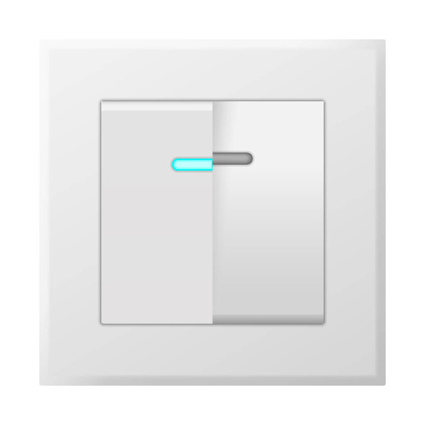 Wall switch. Power electrical electricity turn off and on plug with blue indicator - Vector, Imagen