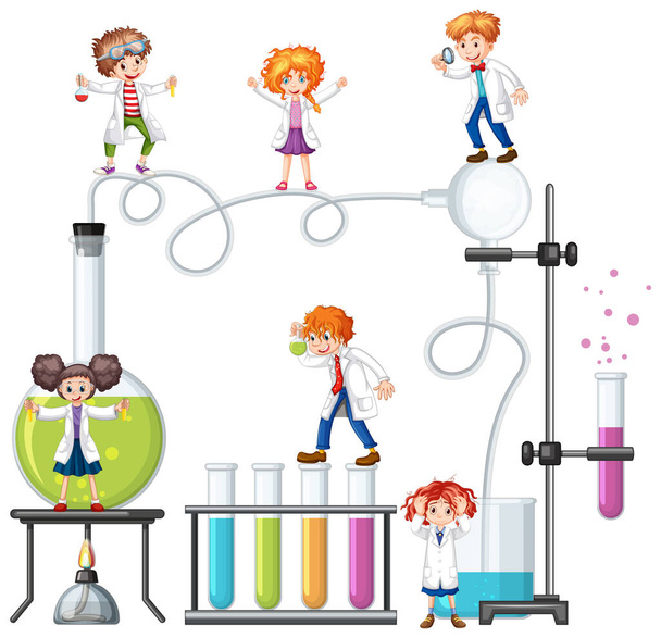 Scientifique faisant des expériences scientifiques dans l'illustration du laboratoire - Vecteur, image