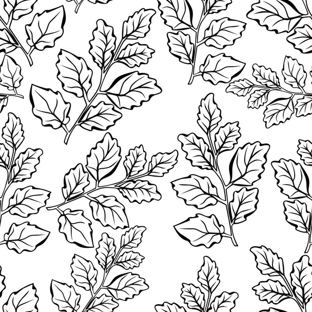 Patrón sin costuras con hojas de otoño. Esquema de hojas y ramitas - Vector, Imagen