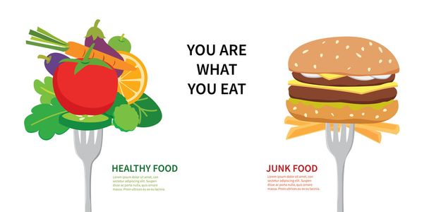 Здоровое питание и вредная пища
 - Вектор,изображение