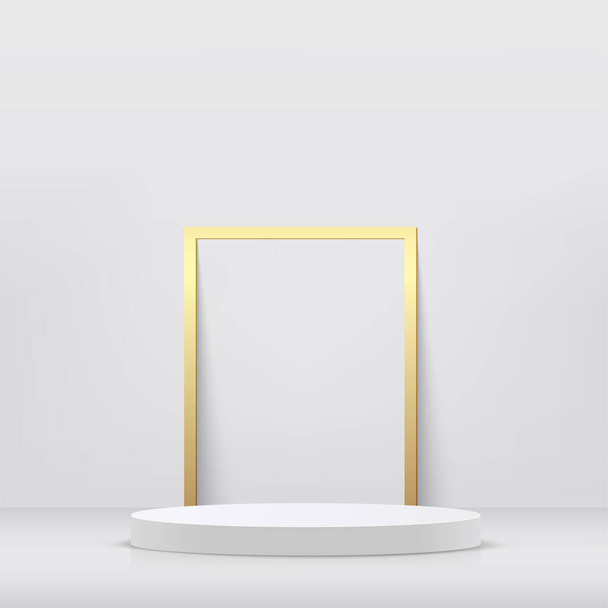 Sfondo astratto con podio bianco e oro per la presentazione. Illustrazione vettoriale - Vettoriali, immagini