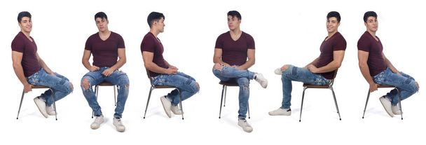 group of a same young man sitting on a chair isolated on white background - Foto, immagini
