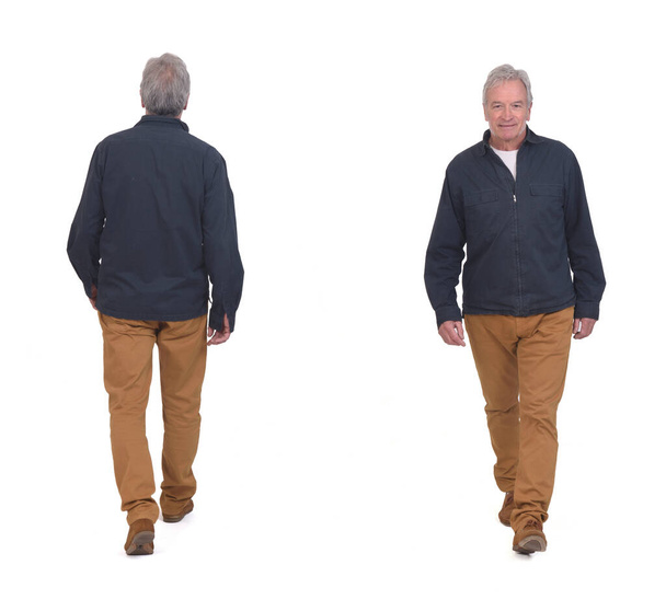 front and back view of same man walking on white background - Photo, Image