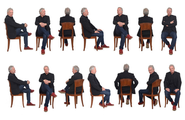 grupo de mismo hombre sentado en la silla sobre fondo wnite - Foto, imagen