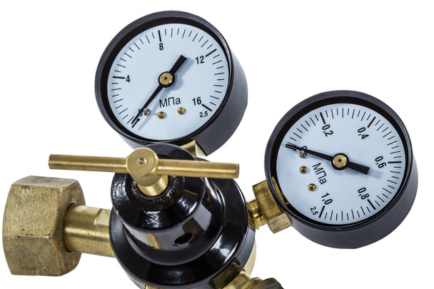 Regulátor tlaku plynu s manometrem, izolované s ořezovou pa - Fotografie, Obrázek