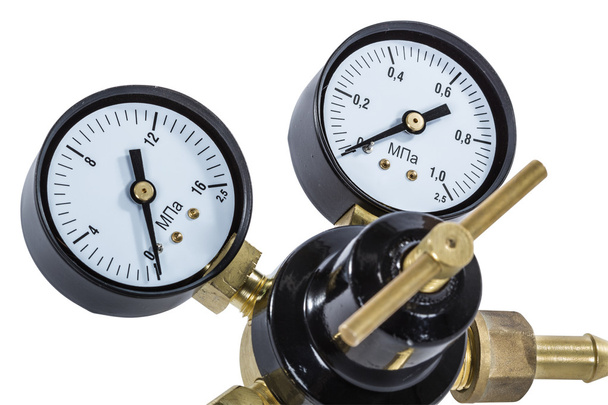 Gas pressure regulator with manometer, isolated with clipping pa - Photo, Image