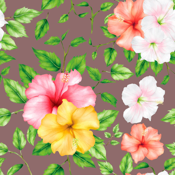 Botanical floral and green leaves seamless pattern design - Вектор,изображение