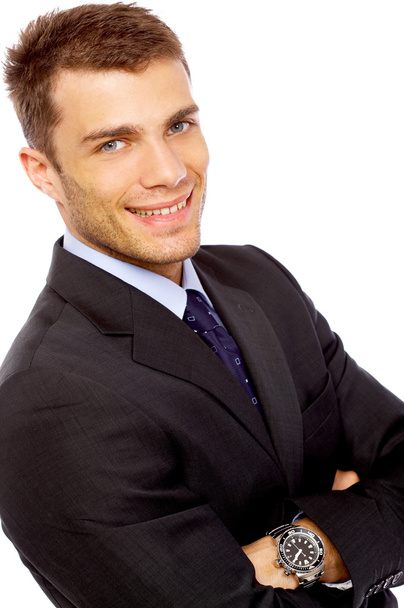 selbstbewusster junger Geschäftsmann auf weißem Hintergrund - Foto, Bild