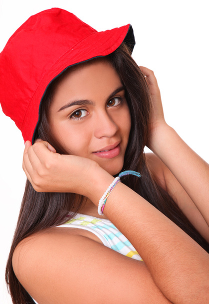 Mujer con sombrero rojo
 - Foto, imagen