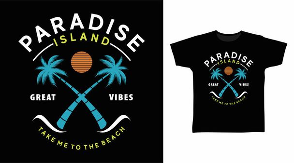 Paradise ostrov typografie design vektor s palmami strom ilustrace - Vektor, obrázek