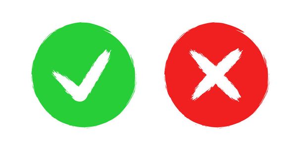 Ok and Cancel vintage buttons. Red and green round icons. Vector clipart isolated on white background. - Vector, Image