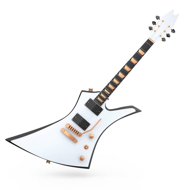 Electric acoustic guitar isolated on white background. 3d render of concept for rock festival poster with heavy metal guitar for music shop - Photo, image
