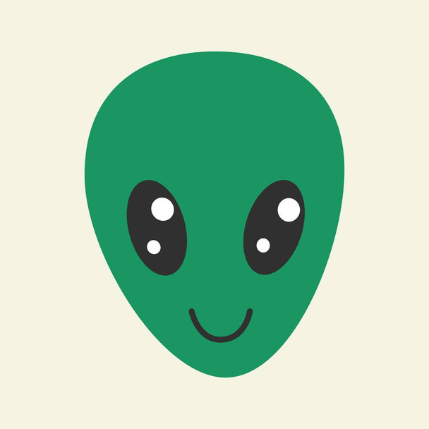 Смайлик з зеленим інопланетним обличчям. Інопланетна гуманоїдна голова. Плоский дизайн, намальований вручну мультфільм, векторна ілюстрація. Шаблон для друку
. - Вектор, зображення