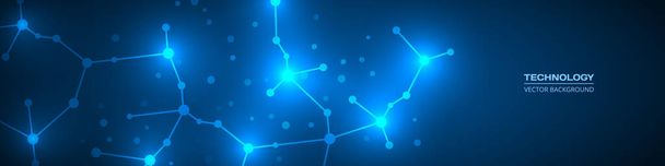 Διάνυσμα φόντο τεχνολογίας με αφηρημένη μοριακή δομή. Τεχνολογία σκούρο μπλε επιστήμη, έρευνα ή ιατρική banner σχεδιασμό. - Διάνυσμα, εικόνα