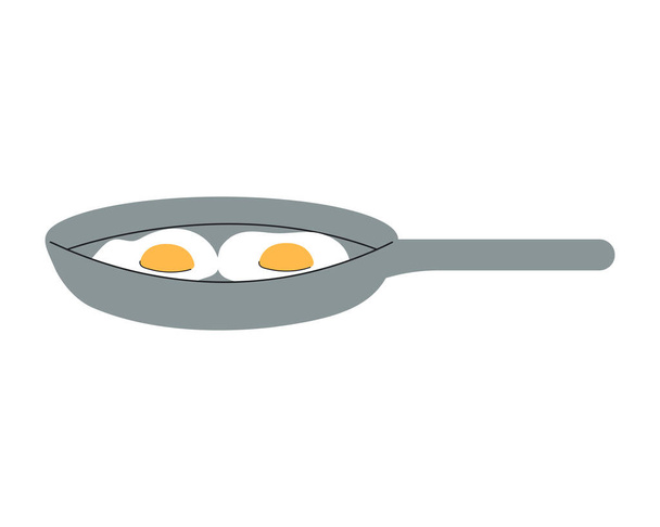 Τηγανητά αυγά σε μια διανυσματική απεικόνιση τηγανιού. Εξοπλισμός κατασκήνωσης. - Διάνυσμα, εικόνα
